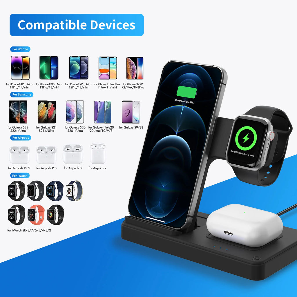 Foldable 3-in-1 Magnetic Fast Wireless Charging Station