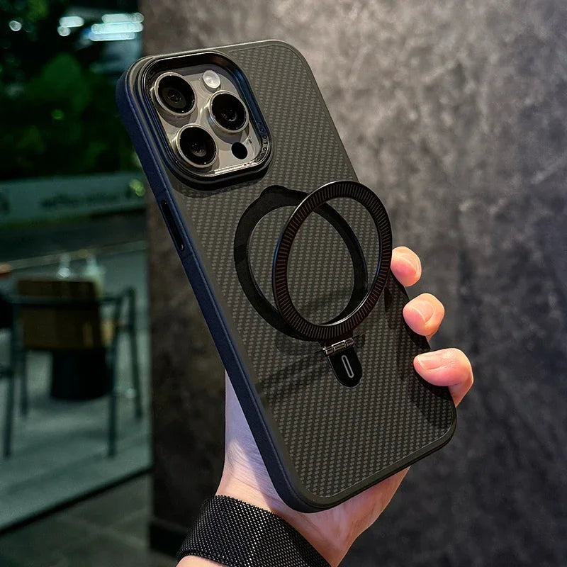 Funda de fibra de carbono color oro titanio con soporte magnético