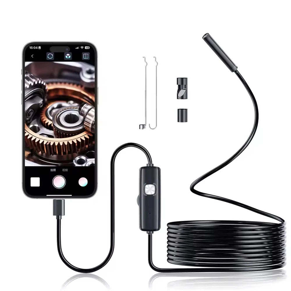 Type-C Endoscope Camera with 6 LEDs - Flexible Inspection Cable for Android & Windows