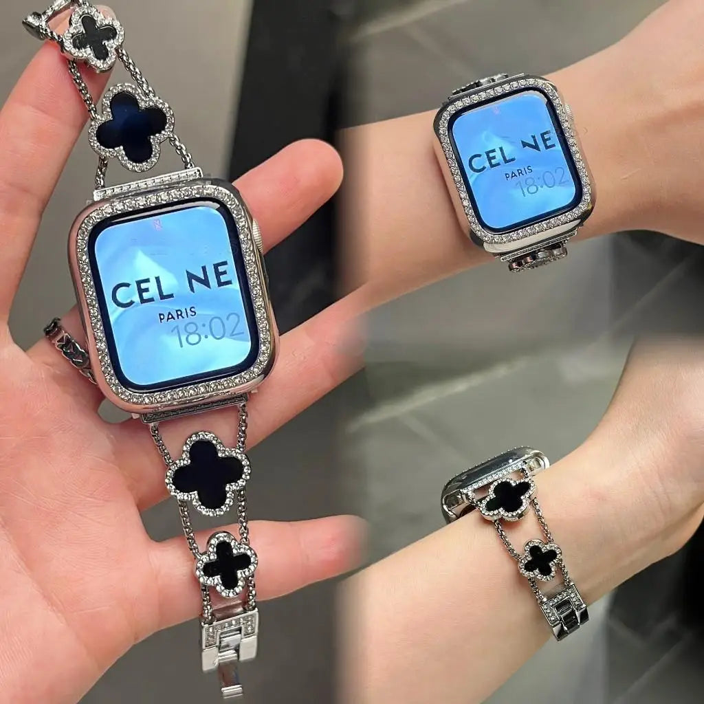 Pulsera metálica con dije de trébol para Apple Watch