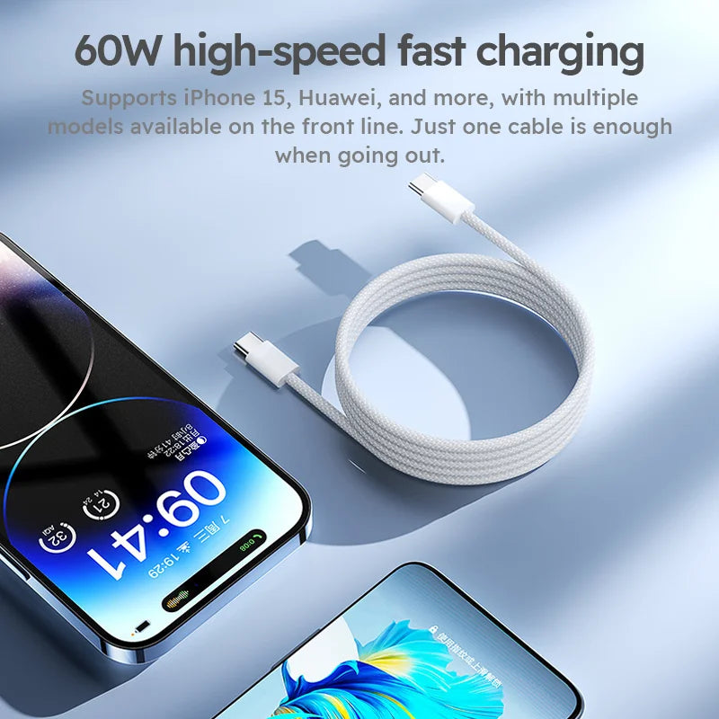 Paquete de 3 cables de carga rápida USB-C trenzados de 60 W