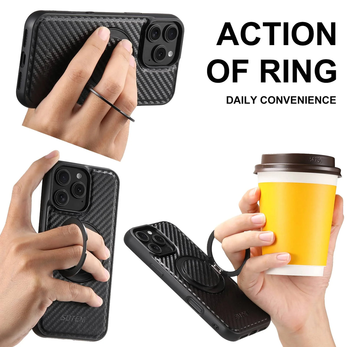 Funda con soporte magnético de fibra de carbono para iPhone