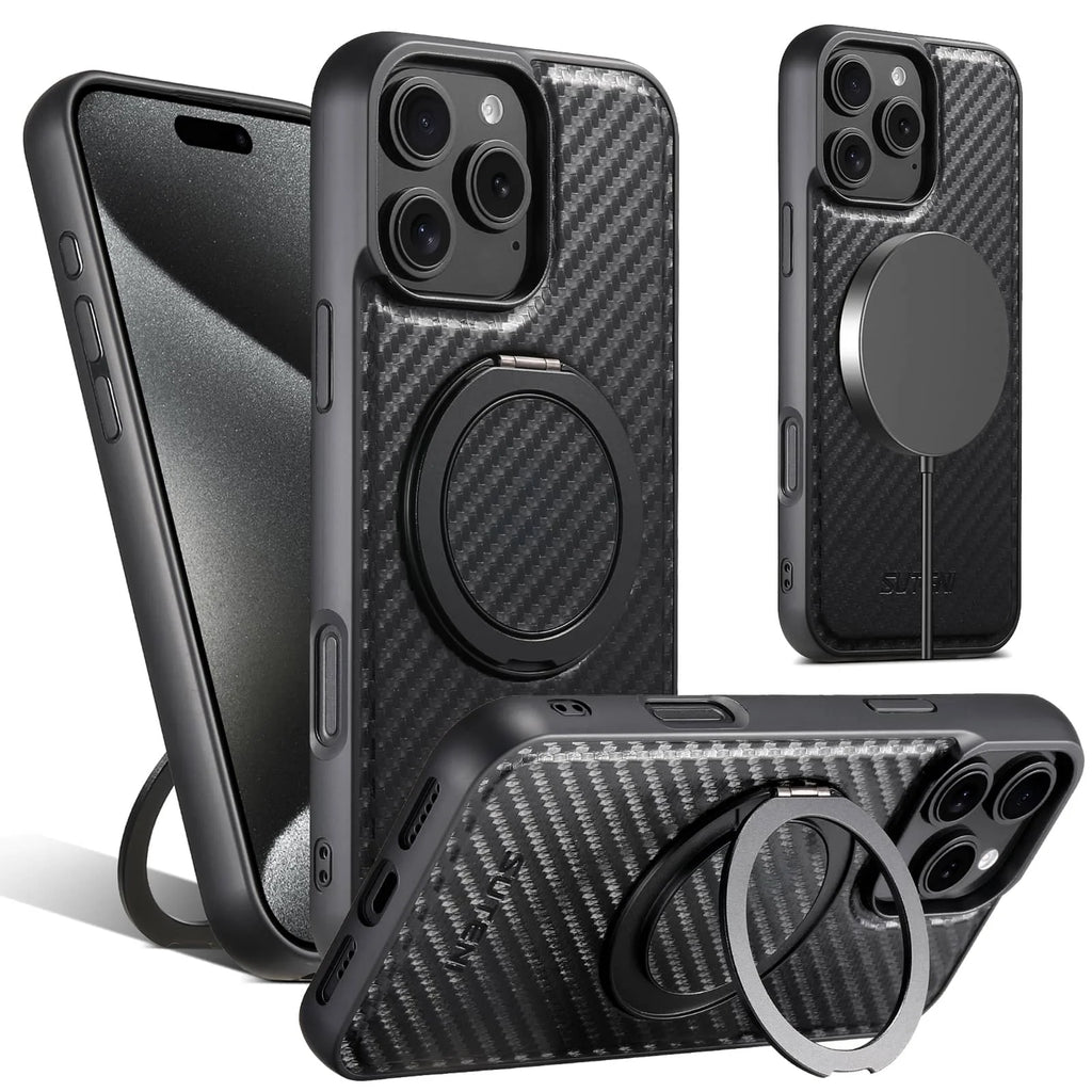 Funda con soporte magnético de fibra de carbono para iPhone