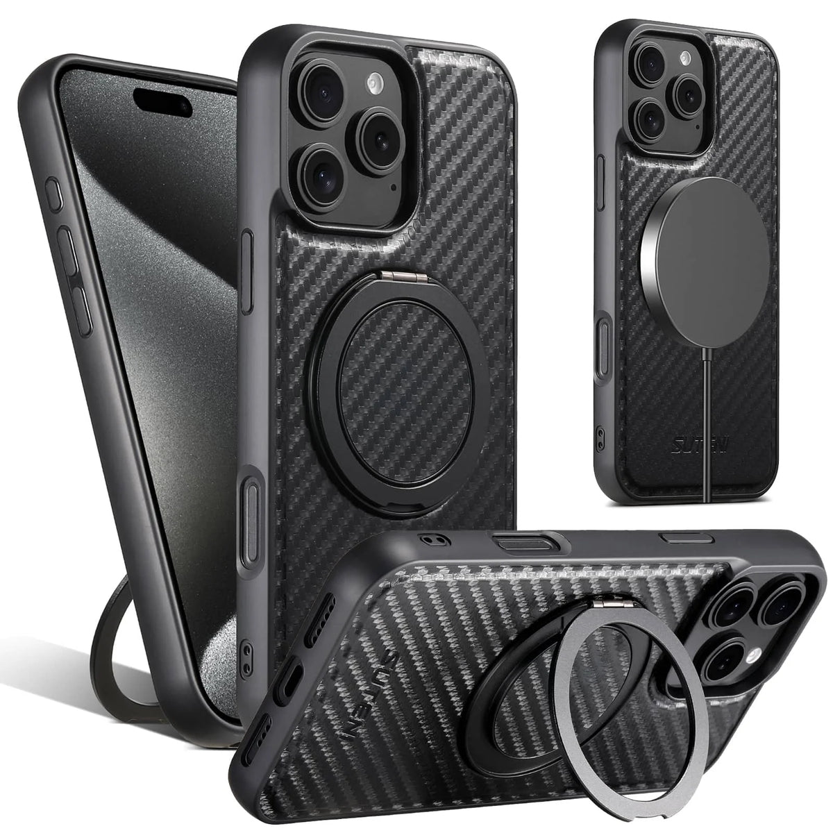 Funda con soporte magnético de fibra de carbono para iPhone