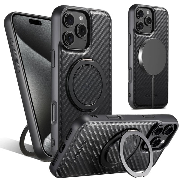 Funda con soporte magnético de fibra de carbono para iPhone