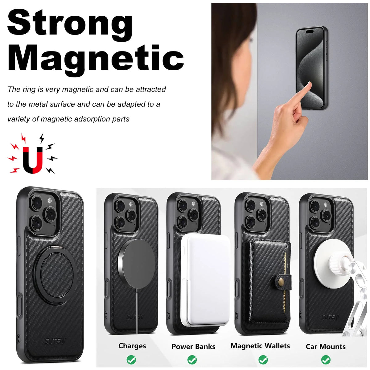 Funda con soporte magnético de fibra de carbono para iPhone