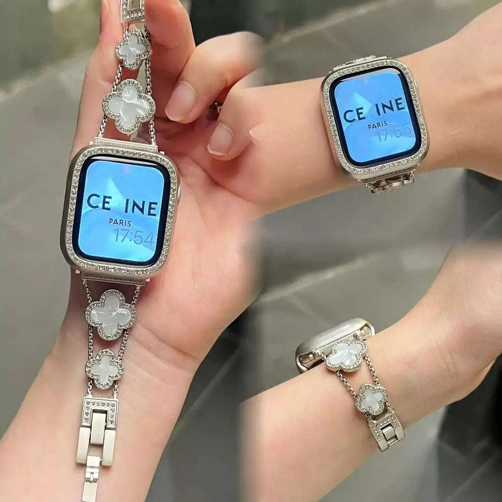 Pulsera metálica con dije de trébol para Apple Watch
