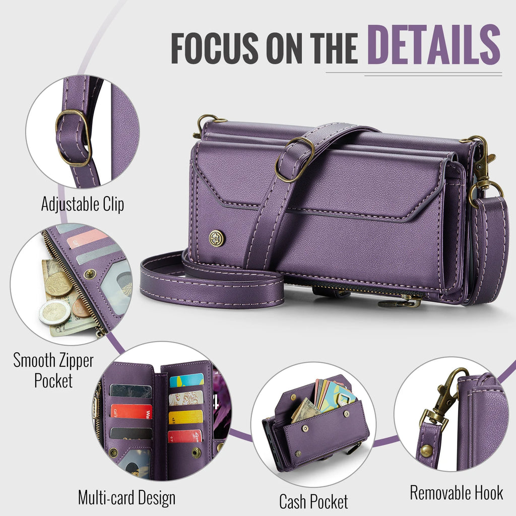 Multi-Functional RFID-Blocking Wallet Case with Crossbody Strap