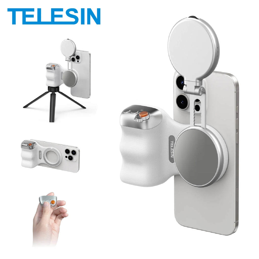 Magnetic phone camera grip with Bluetooth shutter for iPhone and Android