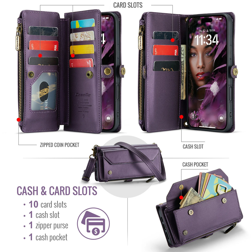 Multi-Functional RFID-Blocking Wallet Case with Crossbody Strap