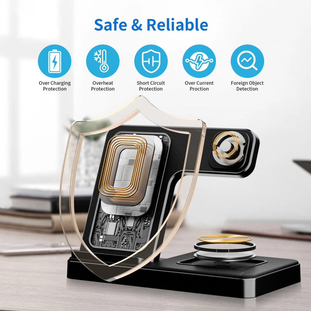 Foldable 3-in-1 Magnetic Fast Wireless Charging Station