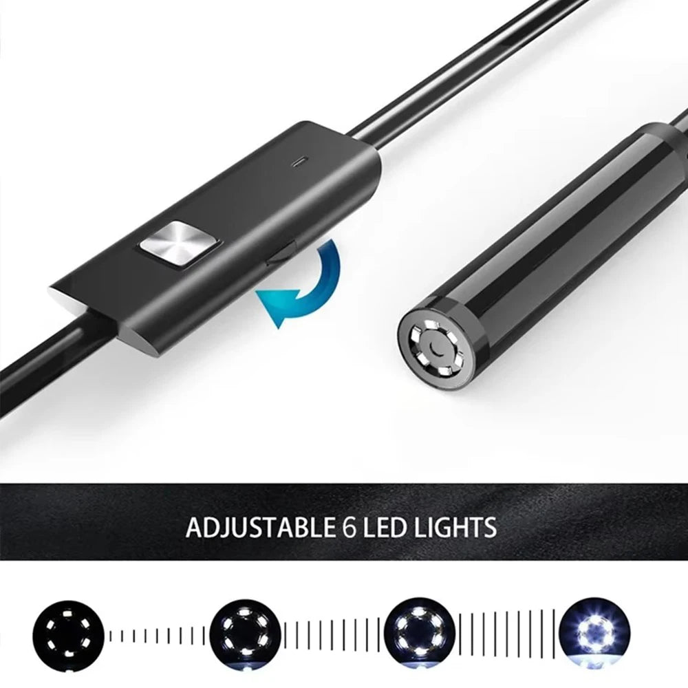 Type-C Endoscope Camera with 6 LEDs - Flexible Inspection Cable for Android & Windows