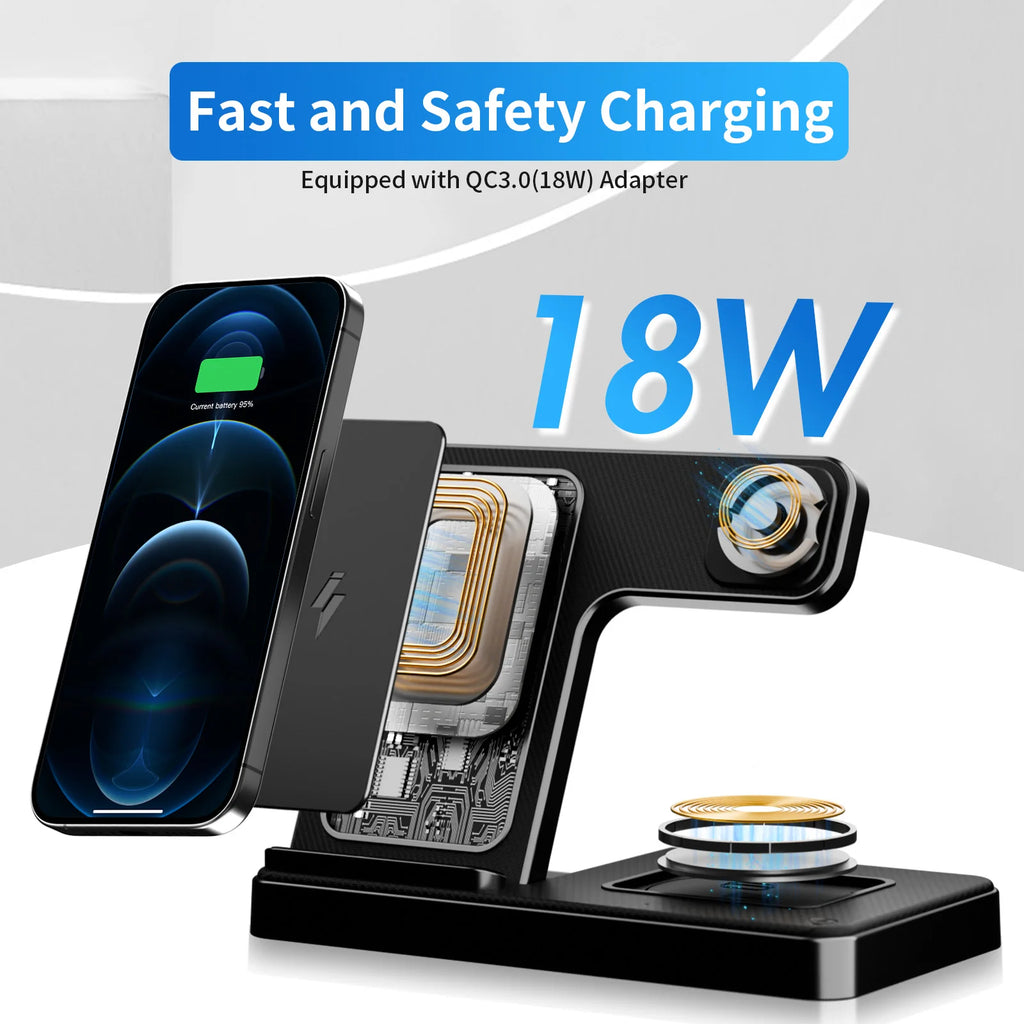 Foldable 3-in-1 Magnetic Fast Wireless Charging Station