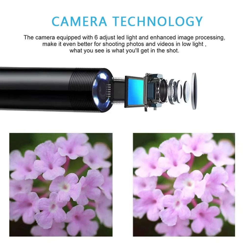 Type-C Endoscope Camera with 6 LEDs - Flexible Inspection Cable for Android & Windows