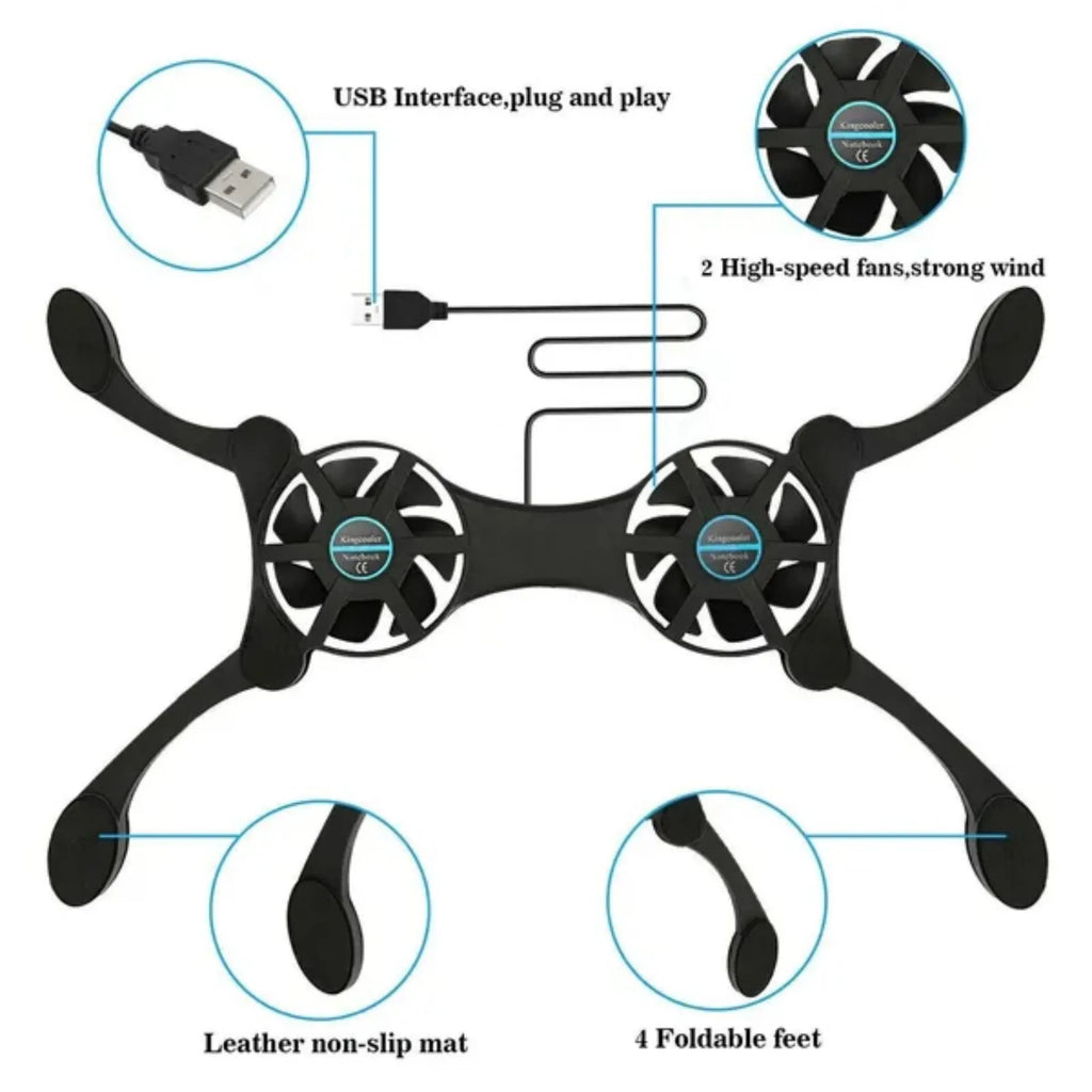 Foldable Dual-Fan Laptop Cooling Pad & Stand