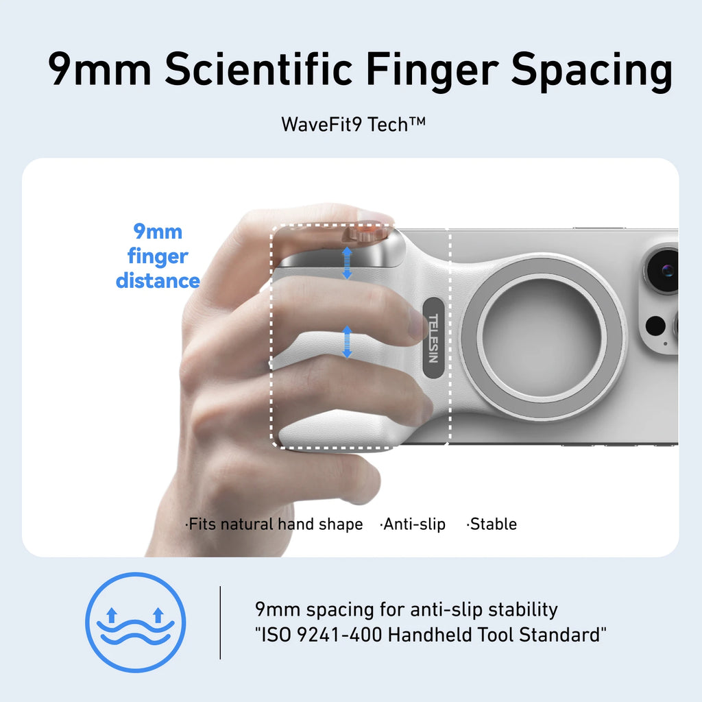 Magnetic phone camera grip with detachable remote – view 2