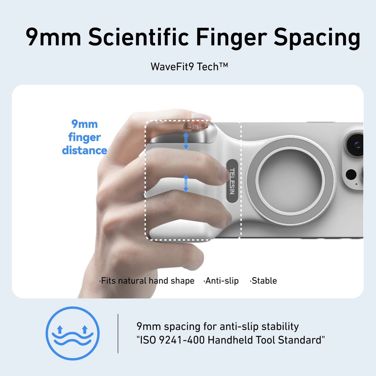 Magnetic phone camera grip with detachable remote – view 2