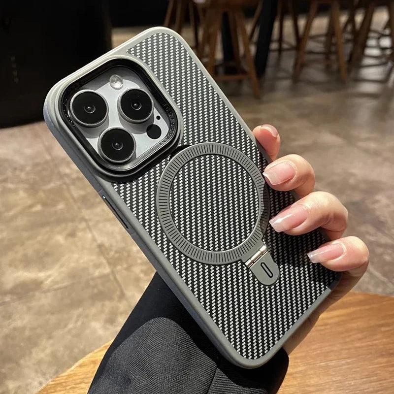 Funda de fibra de carbono color oro titanio con soporte magnético