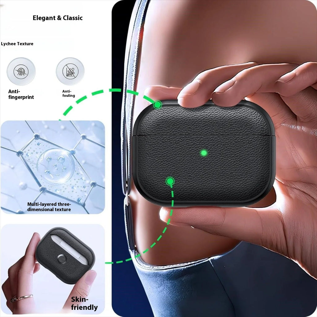 Leather-Texture AirPods Case with Lanyard