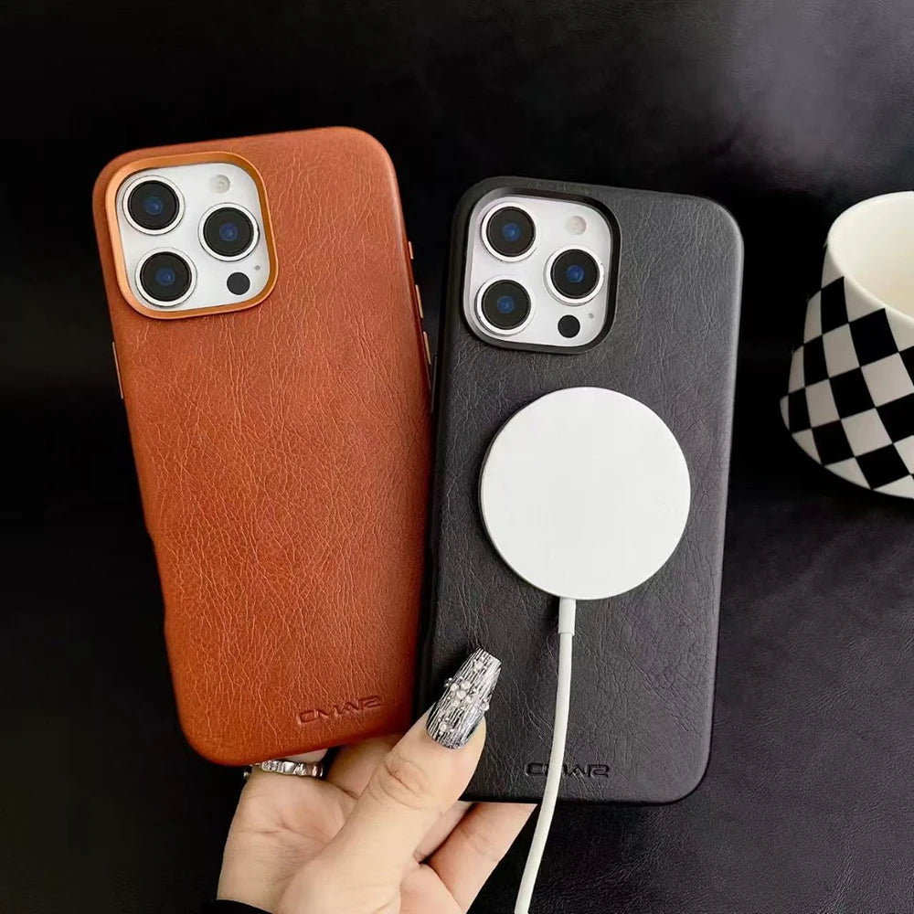 Funda de piel con textura magnética para iPhone