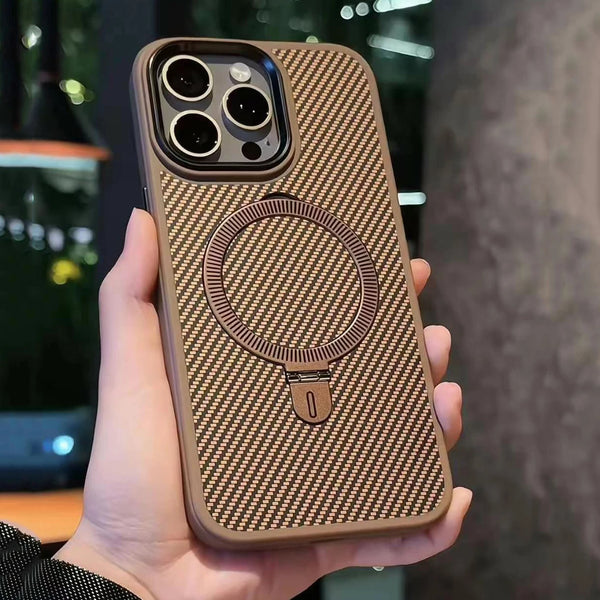 Funda de fibra de carbono color oro titanio con soporte magnético