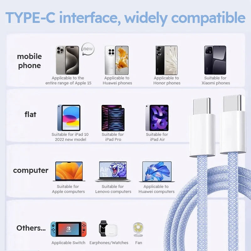 Paquete de 3 cables de carga rápida USB-C trenzados de 60 W