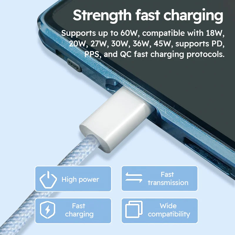 Paquete de 3 cables de carga rápida USB-C trenzados de 60 W